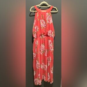 Robbie Bee Coral Dress with Floral Design